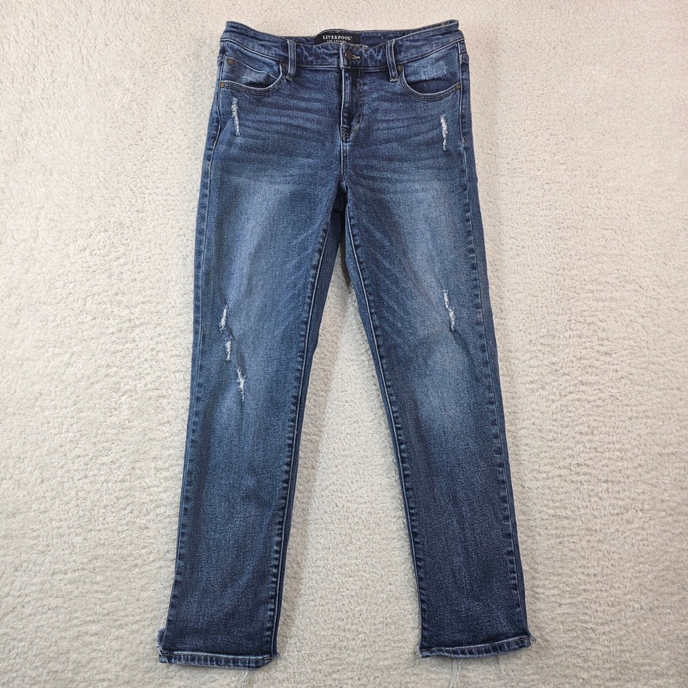 Liverpool Los Angeles Boyfriend Distressed Hem Jeans Medium Wash Womens 6/28